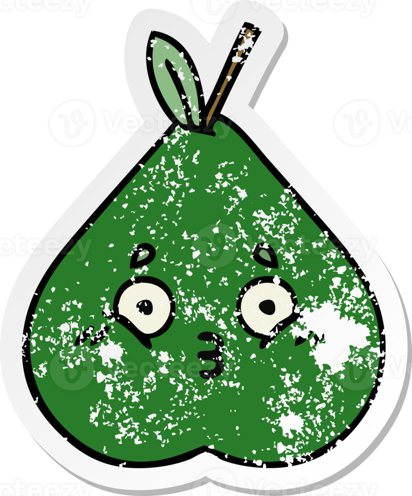 distressed sticker of a cute cartoon pear png