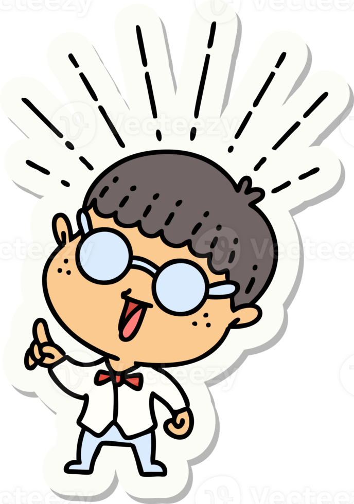 sticker of a tattoo style man with genius idea png