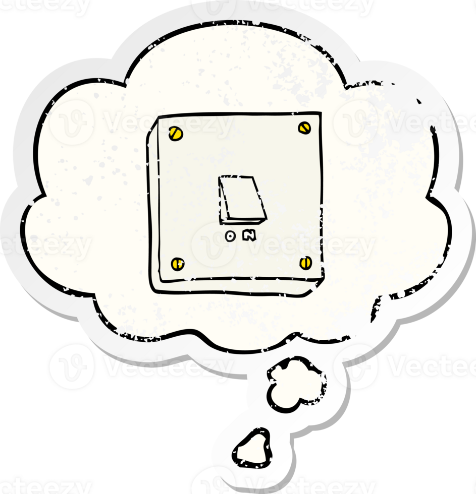 cartoon light switch with thought bubble as a distressed worn sticker png