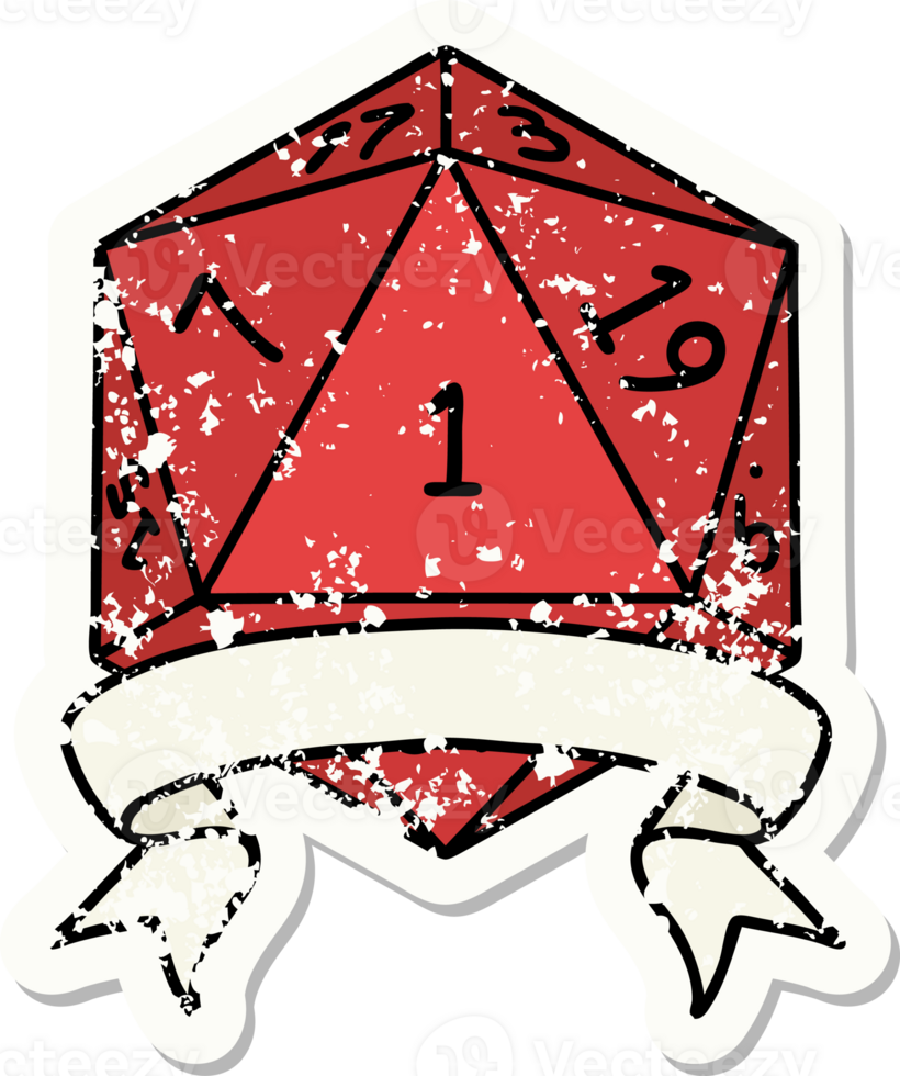 Retro Tattoo Style natural one d20 dice roll png