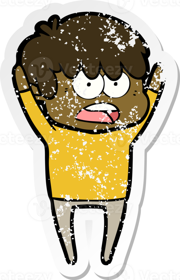 distressed sticker of a worried cartoon boy png