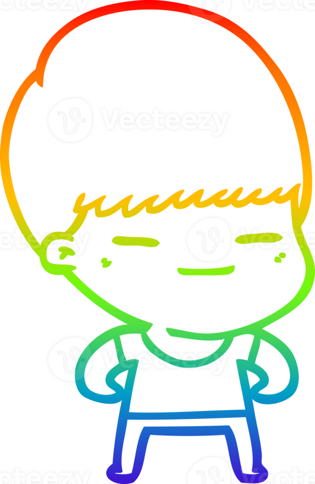 rainbow gradient line drawing of a cartoon smug boy png