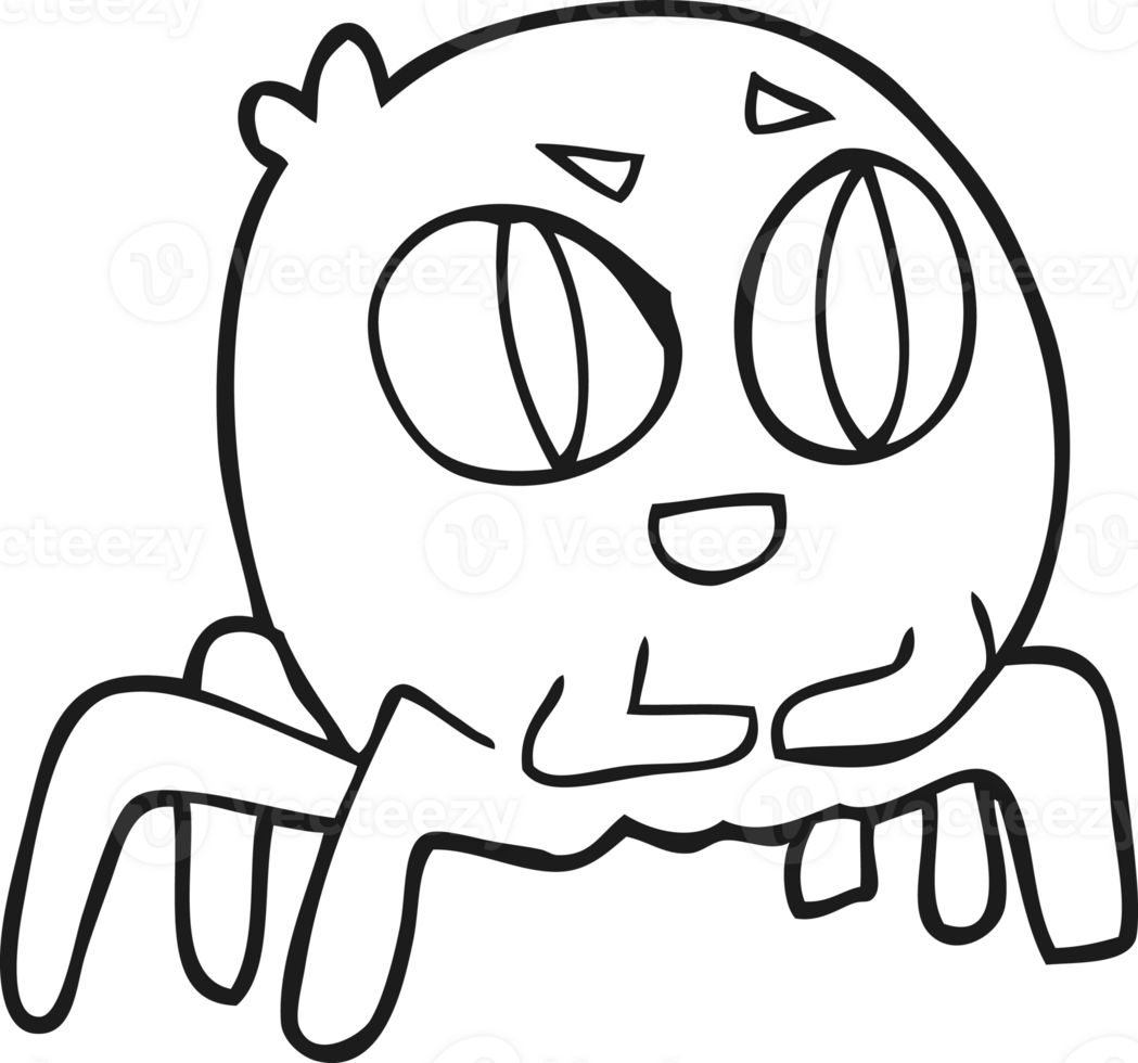 hand drawn black and white cartoon spider png