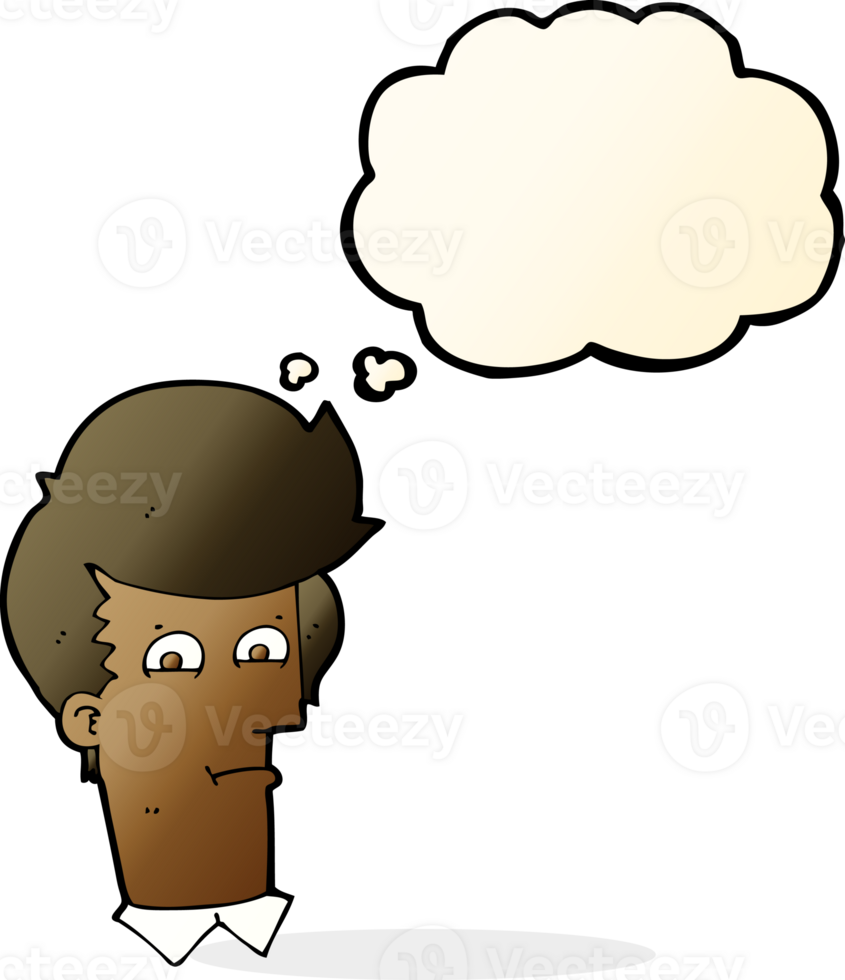 cartoon man narrowing eyes with thought bubble png