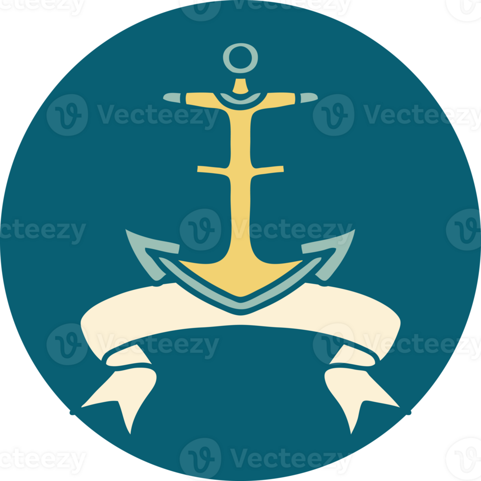 tattoo style icon with banner of an anchor png