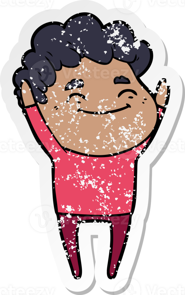 distressed sticker of a cartoon friendly man png