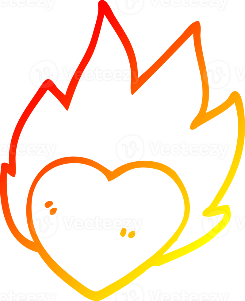 warm gradient line drawing of a cartoon flaming heart png
