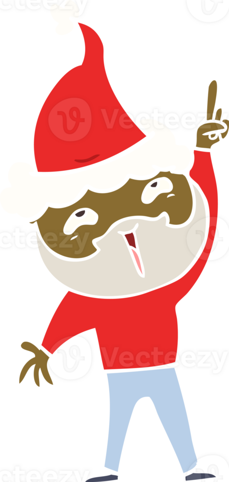 hand drawn flat color illustration of a happy bearded man wearing santa hat png