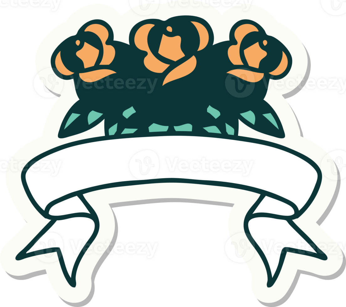 tattoo style sticker with banner of a bouquet of flowers png