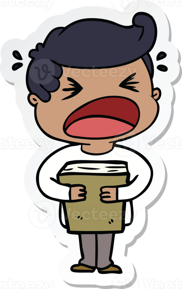 sticker of a cartoon shouting man with book png