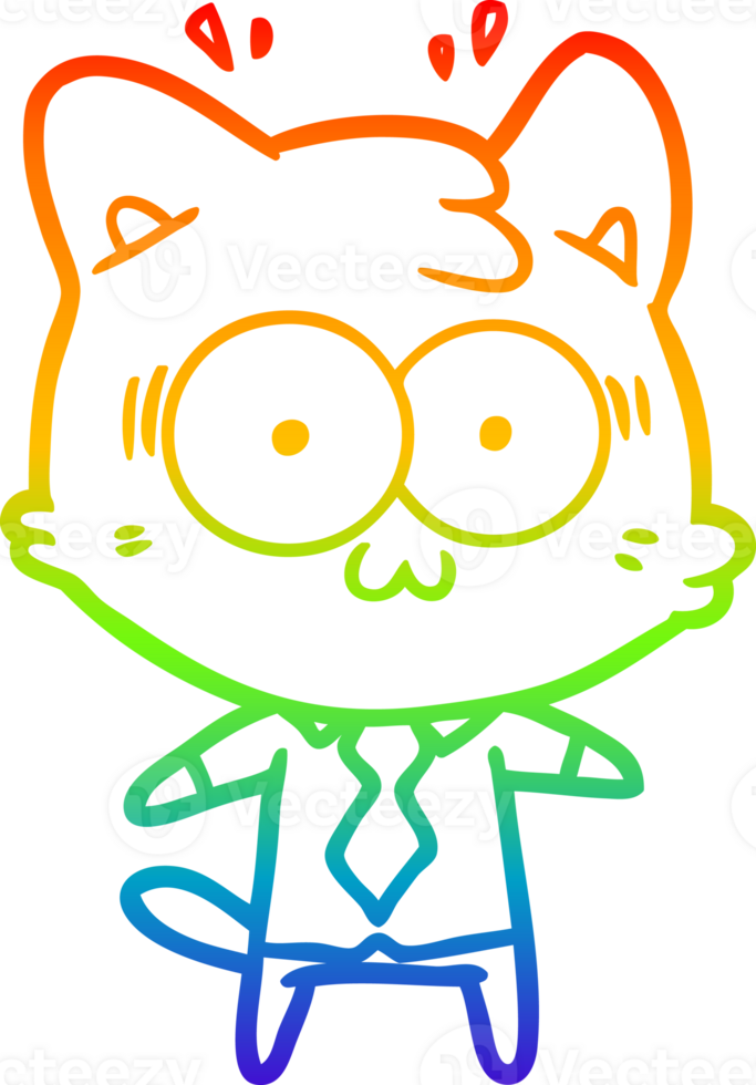 rainbow gradient line drawing of a cartoon surprised cat png