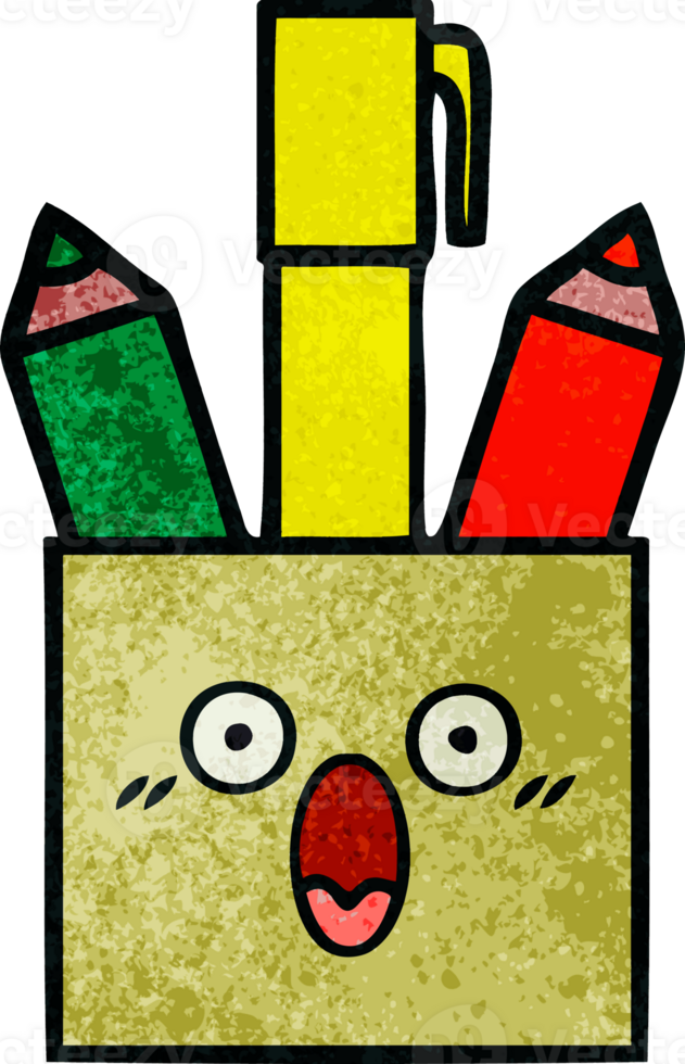 retro grunge texture cartoon of a pencil pot png