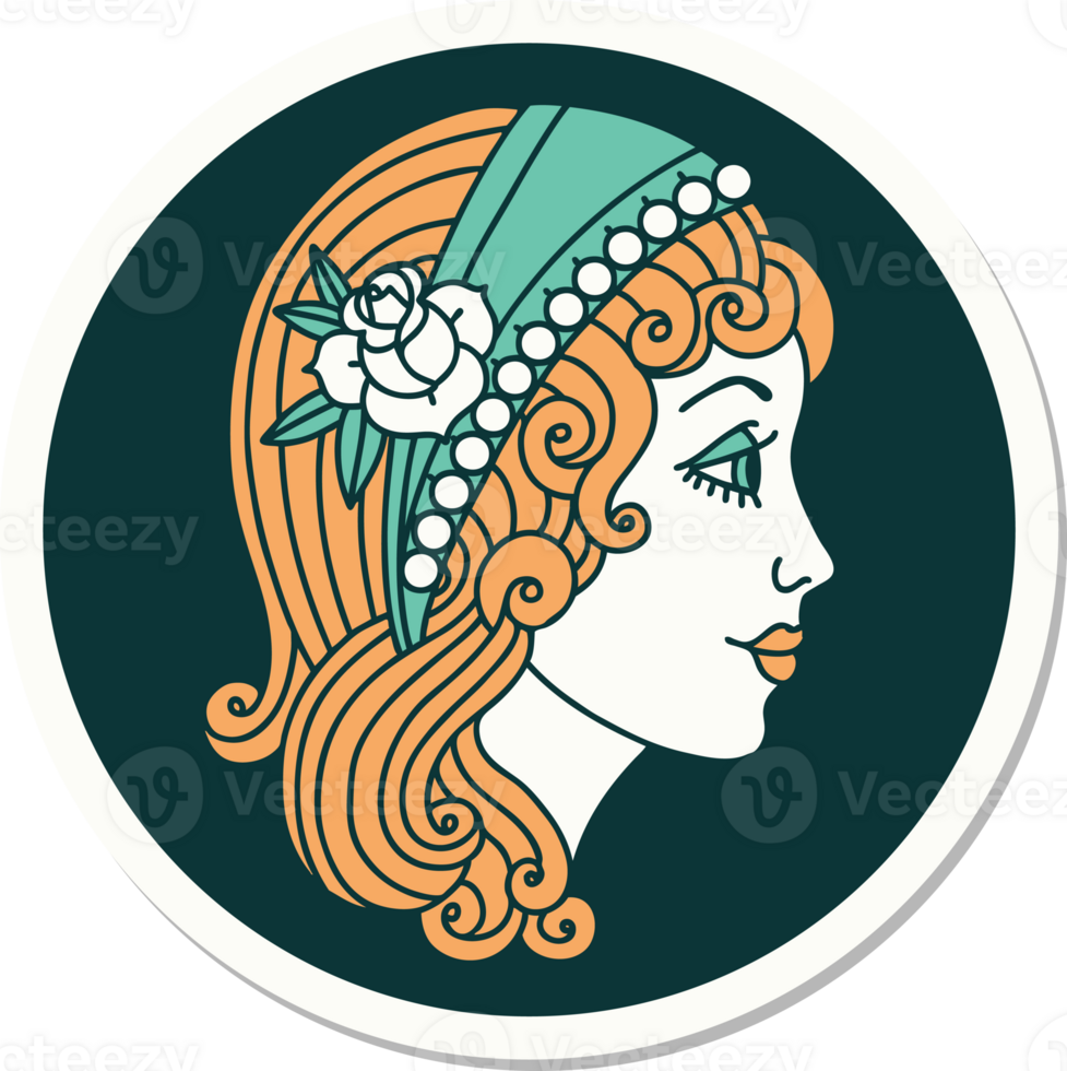 sticker of tattoo in traditional style of a gypsy head png