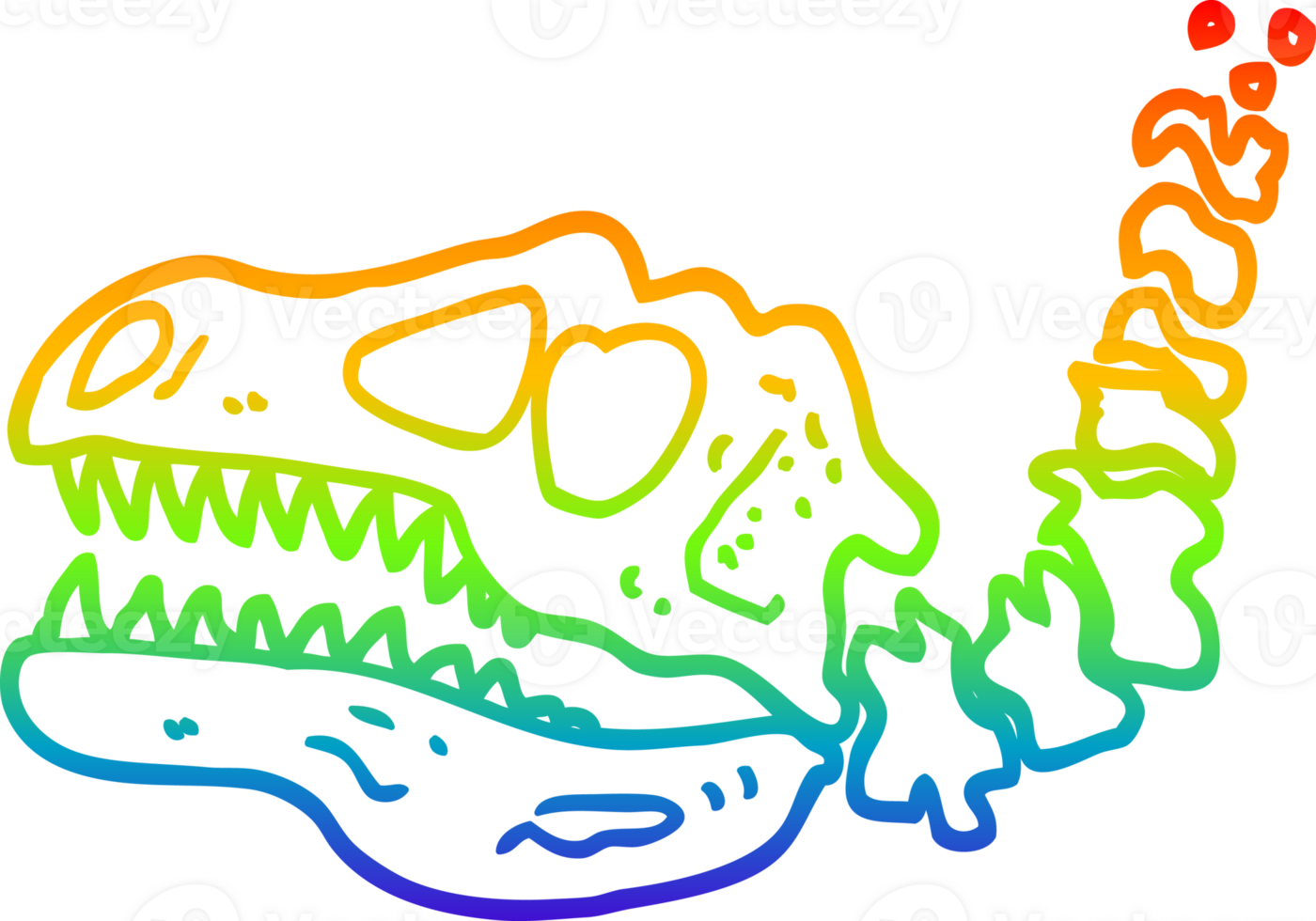 rainbow gradient line drawing of a cartoon dinosaur bones png