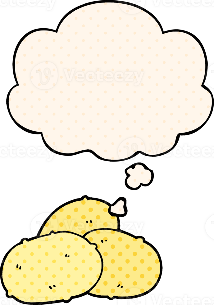 cartoon potatoes with thought bubble in comic book style png