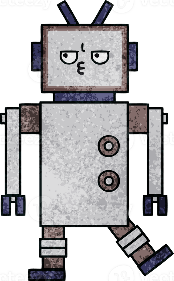 retro grunge texture cartoon of a robot png