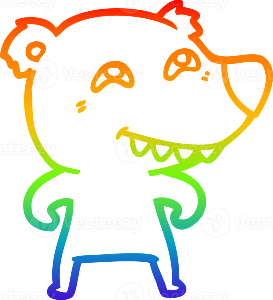 rainbow gradient line drawing of a cartoon bear showing teeth png