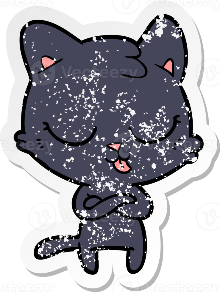 distressed sticker of a cartoon cat png
