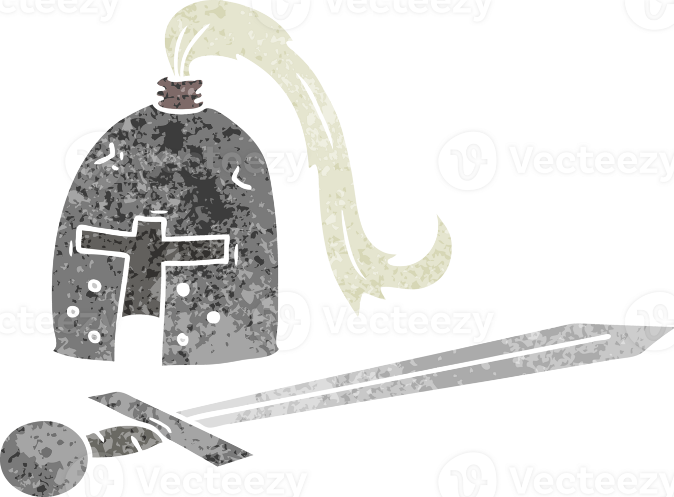 hand drawn retro cartoon doodle of a medieval helmet and sword png