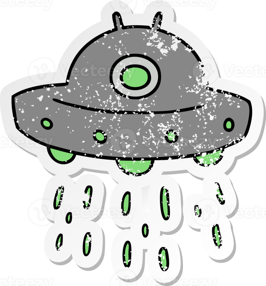 hand drawn distressed sticker cartoon doodle of an alien ship png