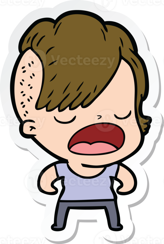 sticker of a cartoon cool hipster girl talking png