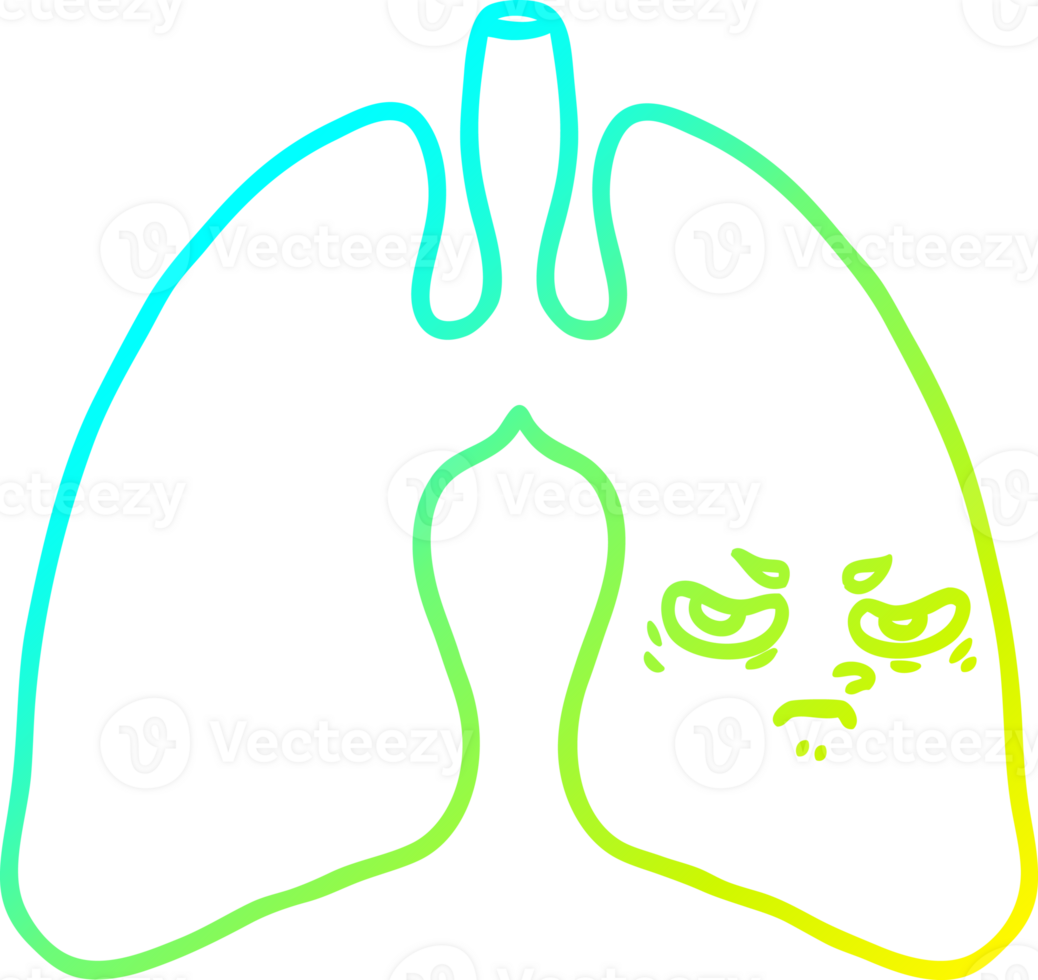 cold gradient line drawing of a cartoon lungs png