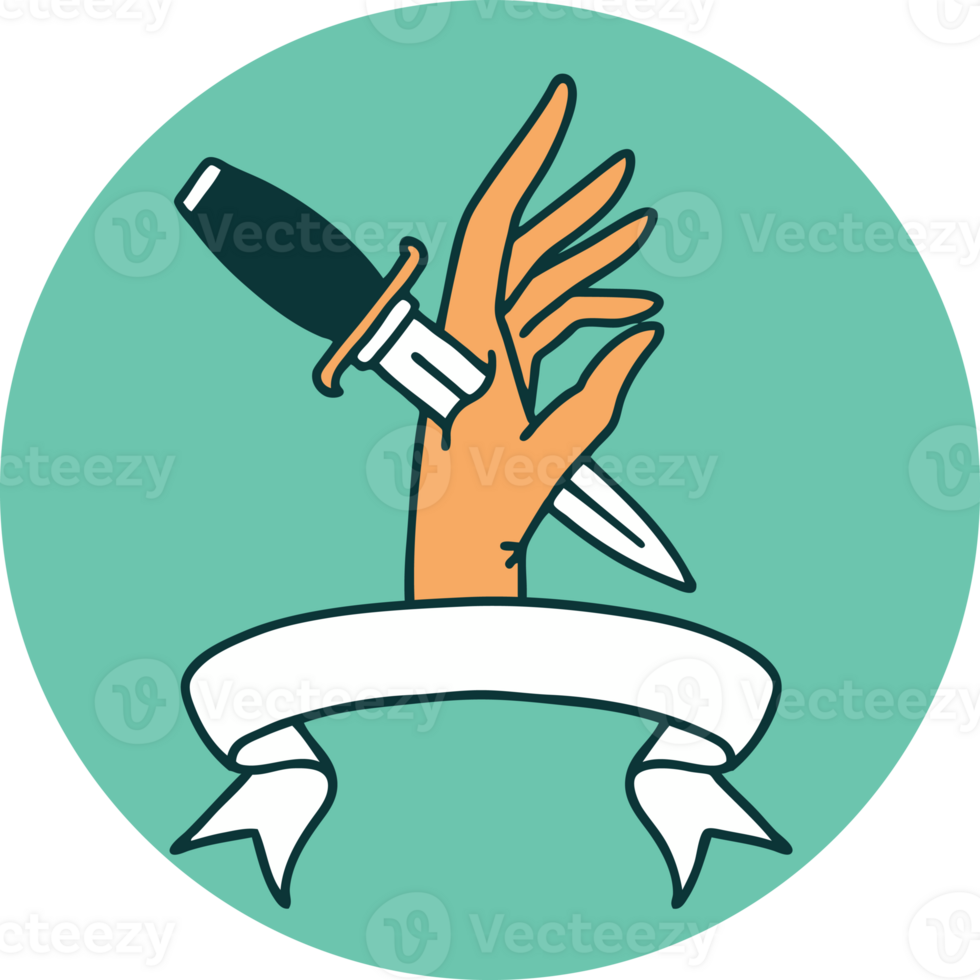 tattoo style icon with banner of a dagger in the hand png