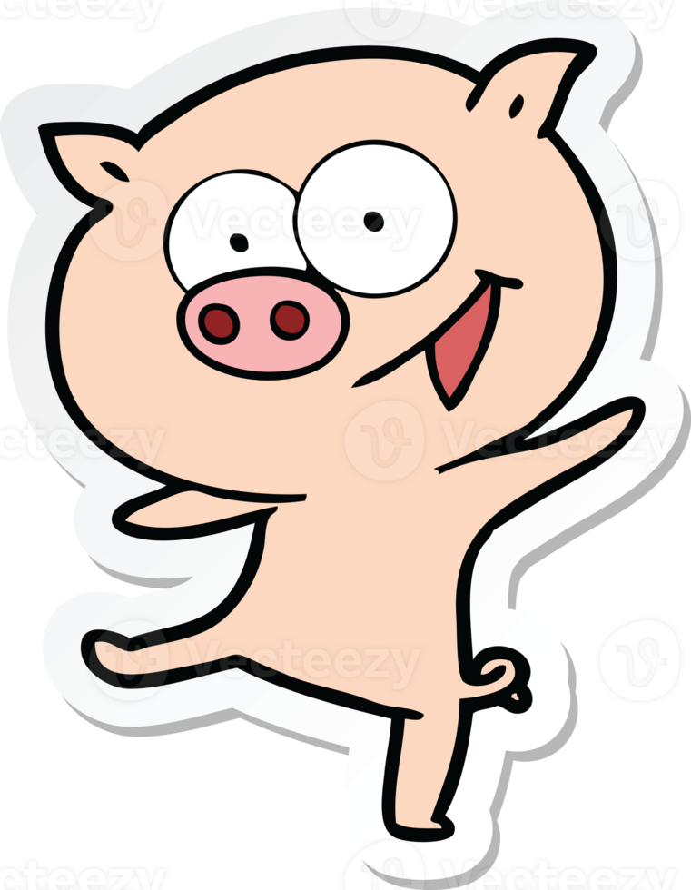 sticker of a cheerful dancing pig cartoon png