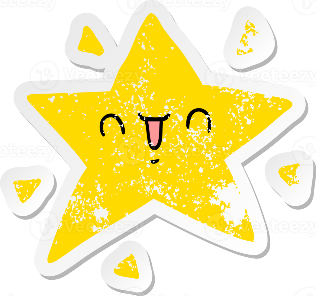 distressed sticker of a cartoon happy star png