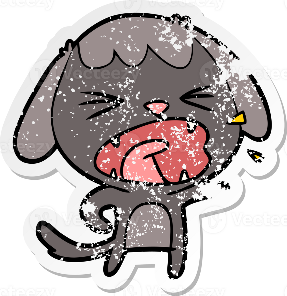 distressed sticker of a cute cartoon dog barking png