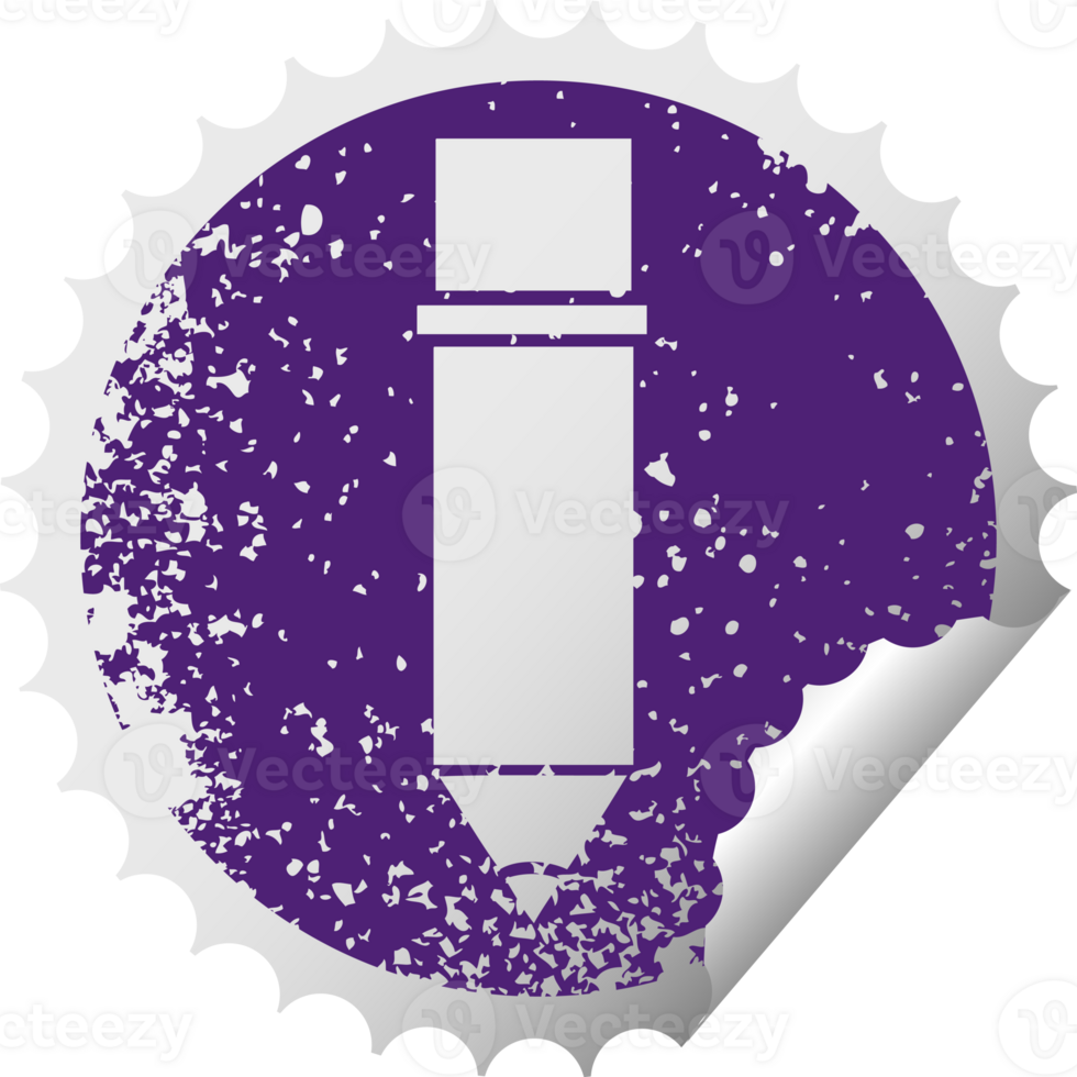 distressed circular peeling sticker symbol of a of a pencil png