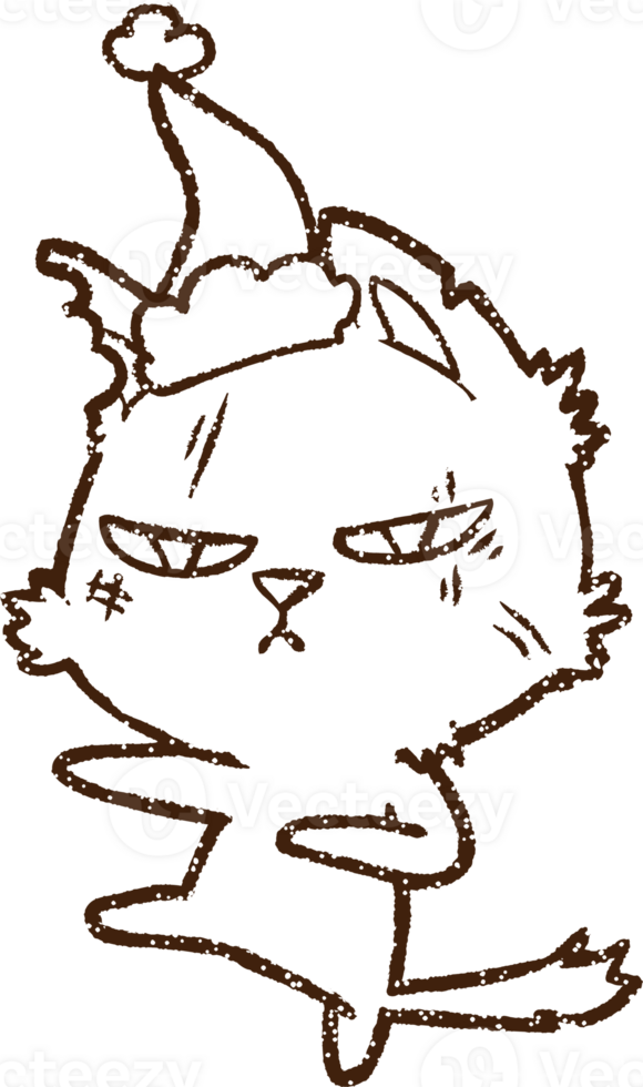 Festive Cat Charcoal Drawing png