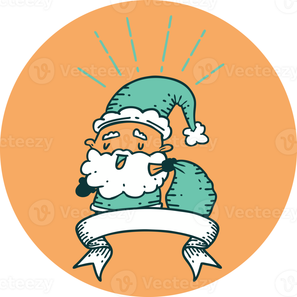 icon of a tattoo style santa claus christmas character with sack png