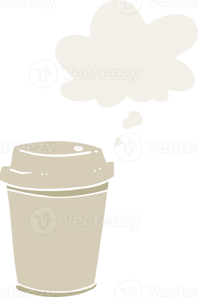 cartoon takeout coffee cup with thought bubble in retro style png