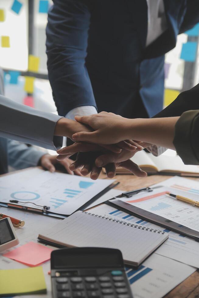 Meeting and greeting concept, Two confident Business handshake and business people after discussing good deal of Trading contract and new projects for both companies, success, partnership, co worker. photo