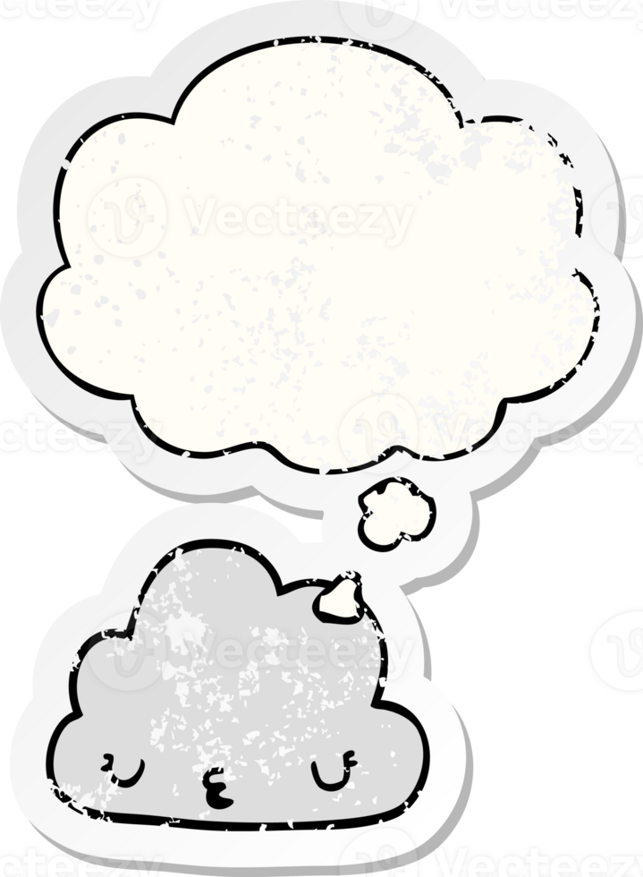 cute cartoon cloud with thought bubble as a distressed worn sticker png