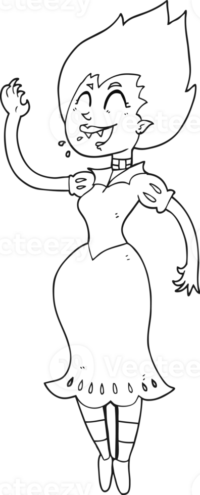hand drawn black and white cartoon vampire girl png