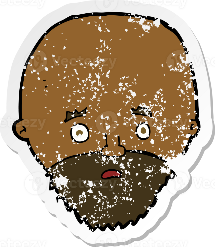 retro distressed sticker of a cartoon shocked man with beard png