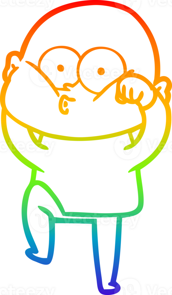 rainbow gradient line drawing of a cartoon bald man staring png