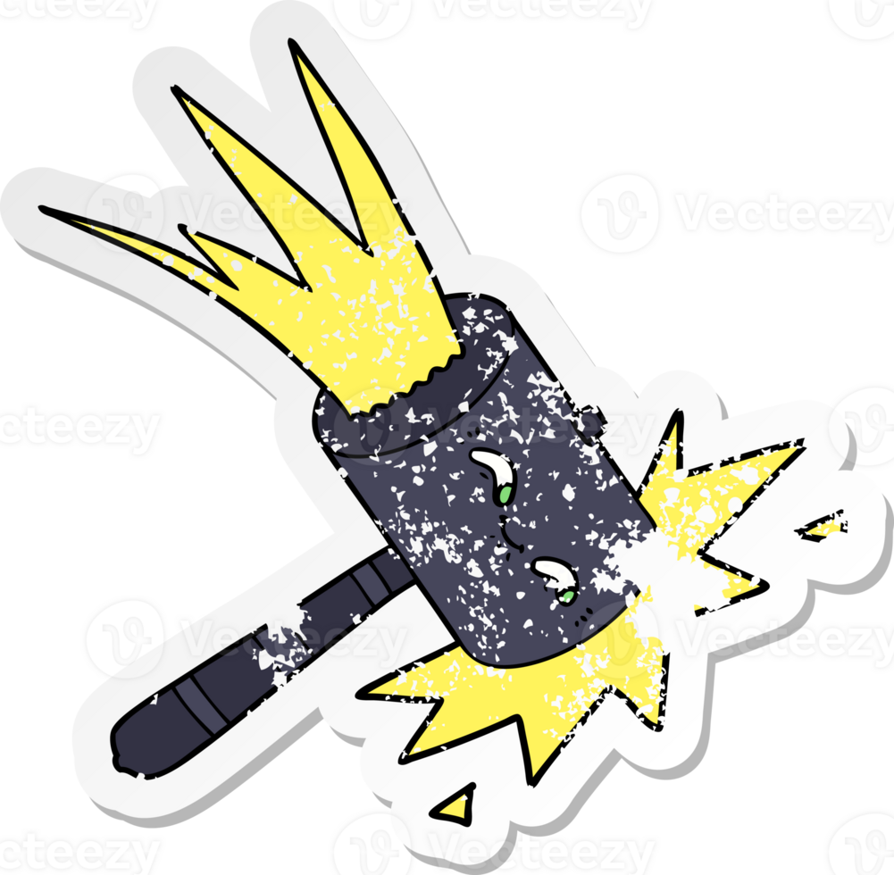 distressed sticker of a cartoon hammer banging png