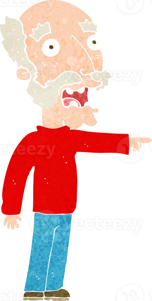 cartoon scared old man pointing png
