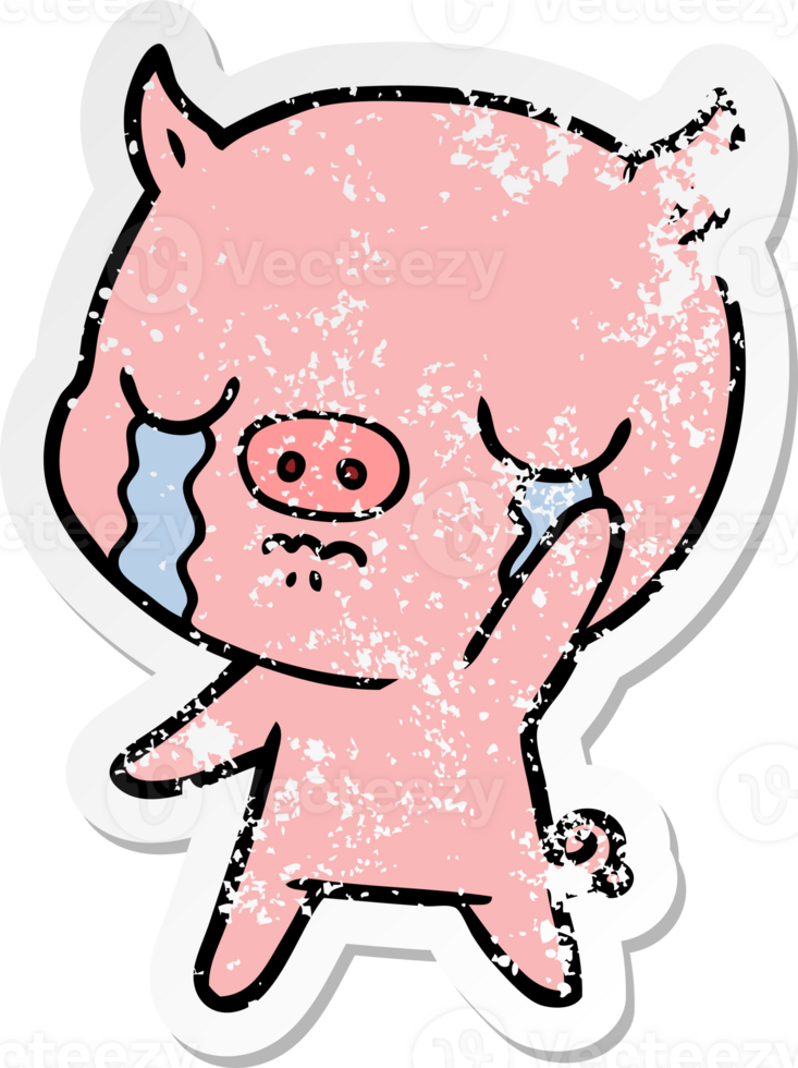 distressed sticker of a cartoon pig crying waving goodbye png