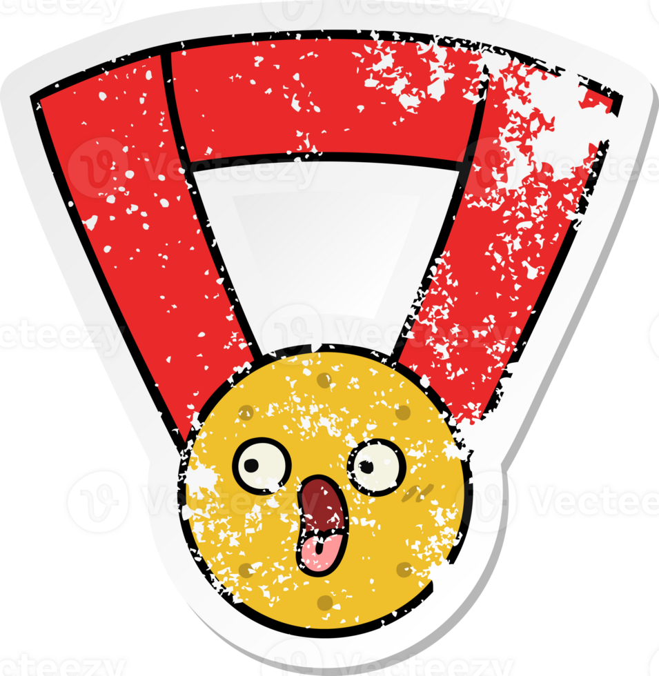 distressed sticker of a cute cartoon gold medal png