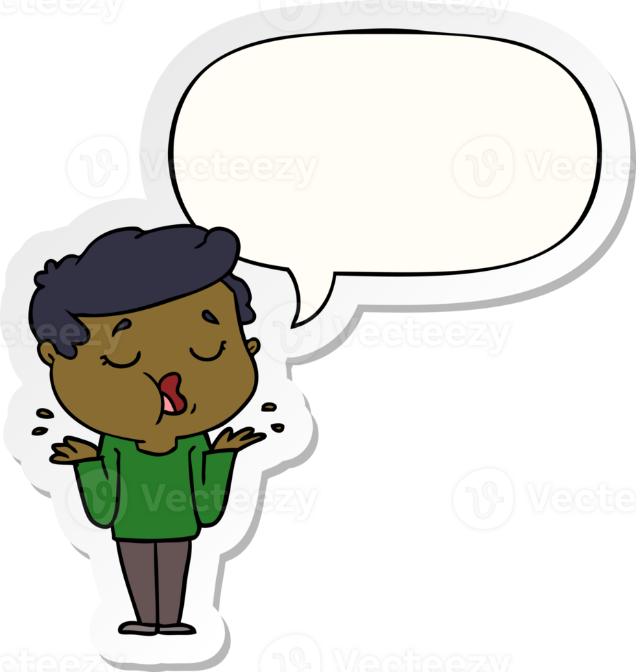 cartoon man talking and shrugging shoulders with speech bubble sticker png