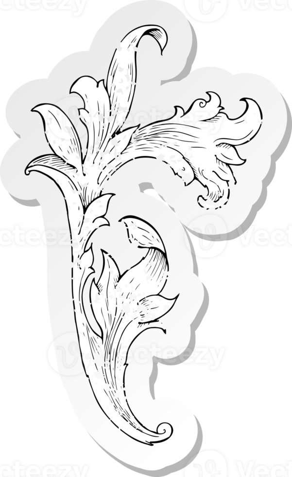 Retro beunruhigter Aufkleber eines traditionellen handgezeichneten Blumenstrudels png