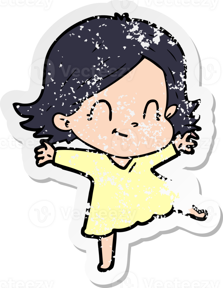 distressed sticker of a cartoon friendly girl png