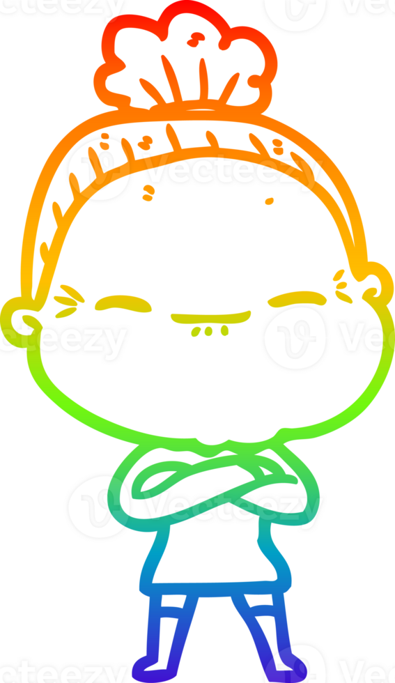 rainbow gradient line drawing of a cartoon peaceful old woman png