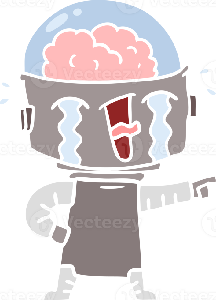 flat color style cartoon crying robot pointing png