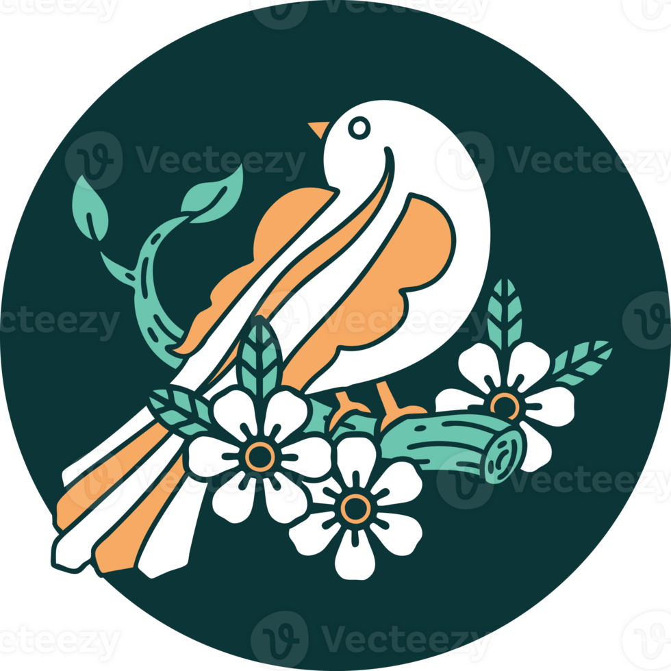 iconic tattoo style image of a bird on a branch png