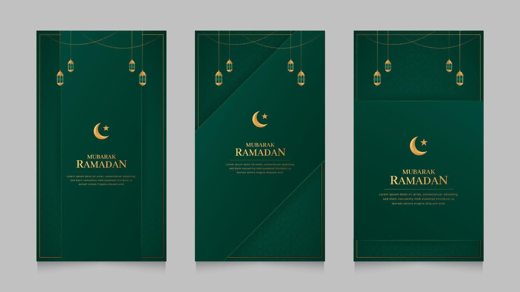 Islamic Arabic Realistic Social Media Stories Collection Template for Ramadan Kareem and Eid Mubarak vector